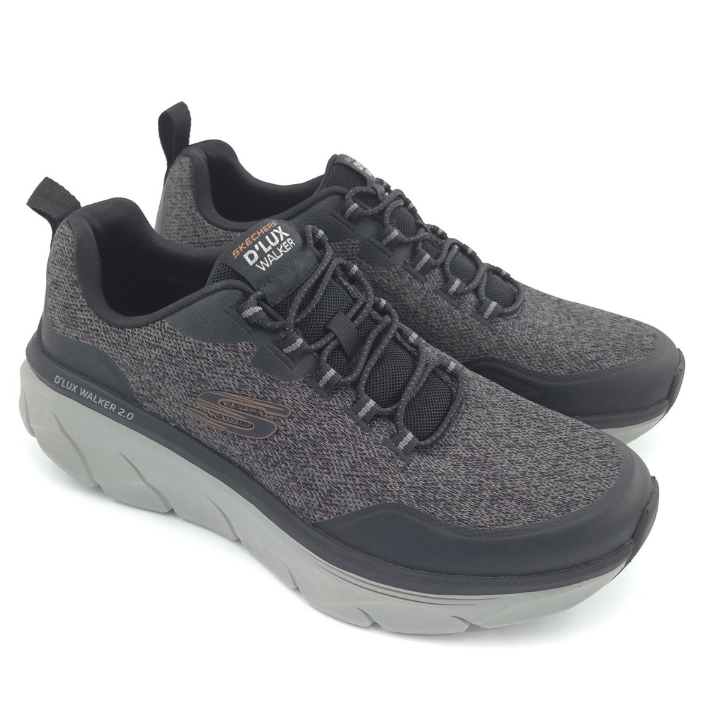 Skechers D'Lux Walker 2.0 Steadyway Sneakers Mens 8 Black Gray Relaxed Fit NEW